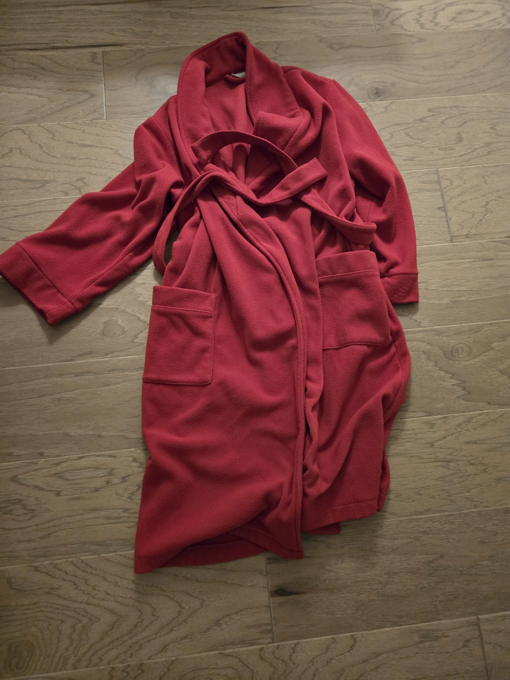 L.L. Bean Red Plush Shawl-Collar Bathrobe with Pockets Size S